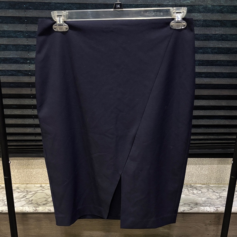 LOFT Ann Taylor Navy Blue High Waist Front Slit V‎ Office Business Skirt WN 10